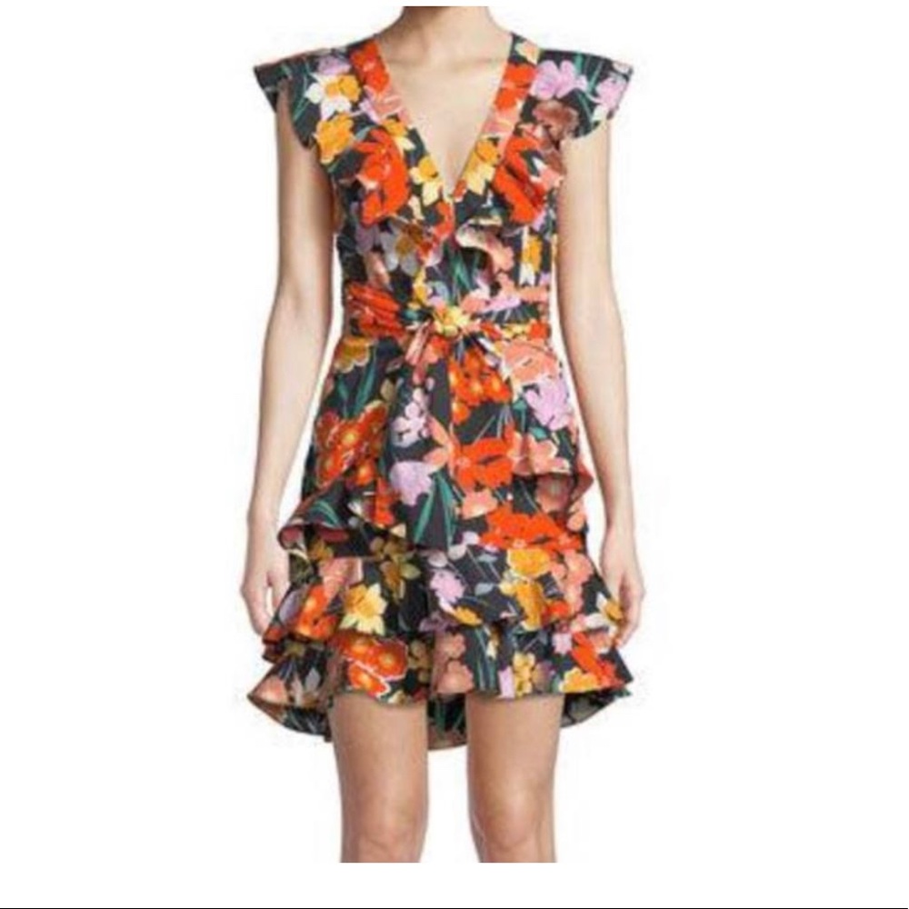 NWT 100% Cotton Saylor Ariah Floral Tiered Ruffle Mini Dress Sz M